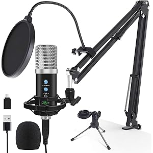 【2020新販売】コンデンサーマイク USBマイク PCマイク スタンドマイク パソコンマイク 【アームスタンドと三脚架…