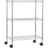 Amazonベーシック 3段スチールラック 棚 メタルラック キャスター付き 耐荷重68kg 幅58.9×奥行34×高さ83cm シルバー