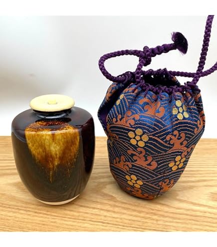 Amazon.co.jp: 平安万代喜山造肩衝茶入共箱仕覆付茶道具茶器有栖川裂中