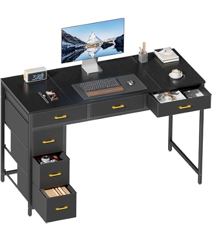 パソコンデスク 机 pcデスク 幅130cm×奥行48cm 布製引き出し付き Amazon | YeTom パソコンデスク 机 pcデスク 幅130cm×奥行48cm 布製