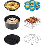 COSORI ノンフライヤー アクセサリー ノンフライヤー レイヤー 3.5L-5Lの全範囲のエアフライヤー対応 BPAフリー材質 耐熱 ケーキ 唐揚げ ピザ 串揚げ 6個セット(ケーキ型 ピザ型 蓋付きエッグバイツメタルホルダー シリコンマット 串