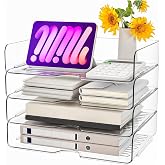 Vivihomety 4 Pack Clear Acrylic Paper Organizer Letter Tray, Stackable Desk File Organizer for Office, Home, A4 Documents, iP