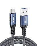 TOMSING USB Type C ケーブル 1.5m USB A to USB C 3.2 3A/60W急速充電 10Gbps 高速データ転送 高耐久 ナイロン編み 断線防止 充電ケーブル for iPhone 16 / 15 /iPad Pro/MacBook/Galaxy/Xperia/その他 Android 等 USB-C機器対応 (ブルーグレー,1.5m)