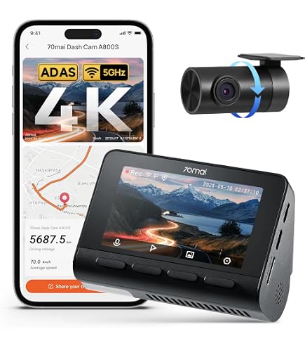 70mai A800SE Dash Cam Car Front Rear 4K UHD+1080P with GPS WiFi