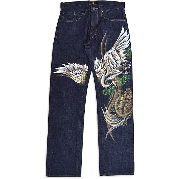 Amazon | (ゼン)禅 手描きデニムパンツ 登竜門 禅 和柄 和風 ジーンズ
