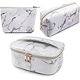 MAGEFY 3Pcs Makeup Bags Portable Travel Cosmetic Bag Waterproof Organizer Multifunction Case with Gold Zipper Marble Toiletry