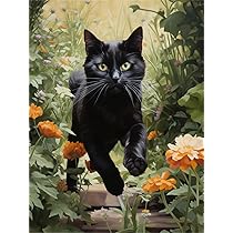 Amazon | 14CT 刺繍キット黒猫と花の動物たち 初心者または大人向け 