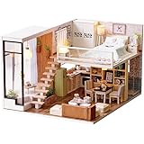 (moin moin) ドールハウス ミニチュア 手作りキット セット 現代モダン モデルルーム風 インテリア お洒落な二階建ての家 LEDライト + アクリルケース (VILLETTA (ヴィレッタ))