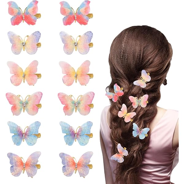Amazon.co.jp: 蝶 ヘアクリップ 12個セット ヘアピン 可愛い カラフル