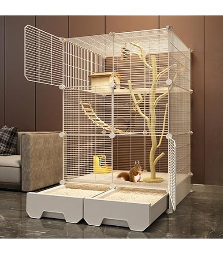 Amazon | 大型小動物ケージ 3段 引き出し式トレイ付き フクロモモンガ