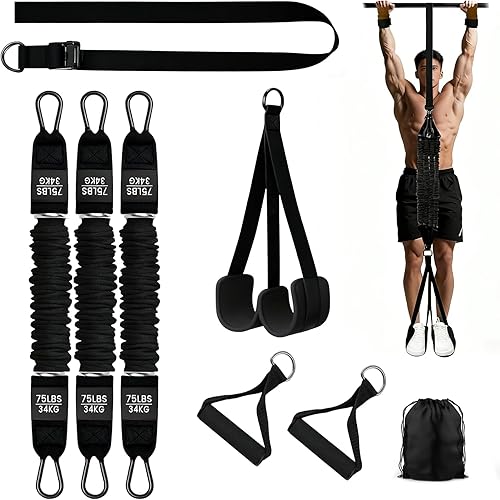 懸垂アシストバンド ハンドル付き 4 本セット 4 段階調節可能 筋トレ/懸垂マシン/懸垂バーに対応 強力懸垂補助チューブ