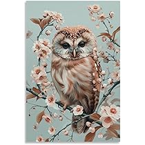 絵画 。壁掛け絵原画手描き【美しい月夜、猫たちとフクロウのデート】 絵画 。壁掛け絵原画手描き【美しい月夜、猫たちとフクロウの