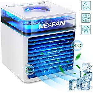 冷風機 卓上 【2020年最新バージョン】 冷風扇 USB給電式 加湿機能 扇風機 氷いれ可能 3段階風量調節 7色LEDライト ミニエアコン ポータブルエアコン アロマ 角度調整 熱中症 暑さ対策 オフィス 個室 野外のテント (ホワイト)