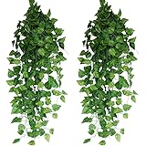 造花グリーン 人工観葉植物 フェイクグリーン 24本入り【Xiaz】造花藤 緑 葉 壁掛け 吊りのインテリア飾り人工植物 枯れないグリーン アイビー