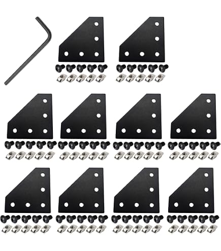 12-Pack Straight Line Inside Connector Joint Bracket For 20x20 Aluminum Extrusion – 3.9 Inch Length, Black, With M5 Screws & Allen Key