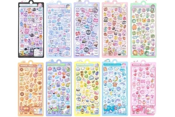 ぷくぷくシール 10枚セット ぷっくり立体 かわいい ごほうびシール 大容量 子供向け スマホケースデコ 手帳DIY ギフト 贈り物 ラメ 光沢 剥がしやすい