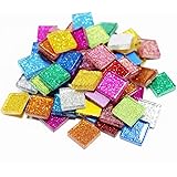 ガラス モザイク タイル バラ◆全10色MIX/単色 大容量600ｇ/2000ｇ 収納ケース付◆きらきら光る 【工場直販】DIY デコレーション ハンドメイド クラフト オリジナル 手作り 15㎜角 (600g, 10色ミックス)