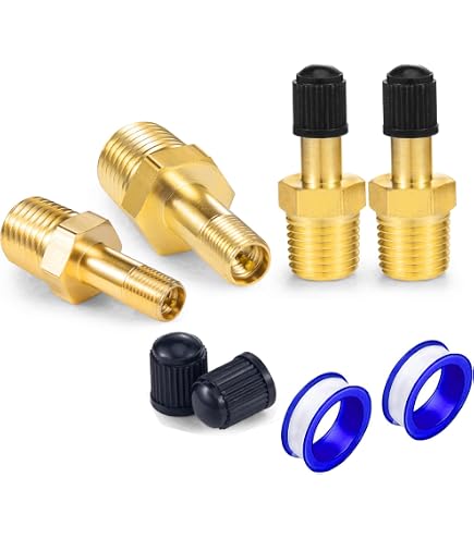 A.I.FORCE 4-Pack 1/8 NPT Brass Schrader Tank Fill Valve With Anti-Corrosion Caps & Extra Valve Stems – For Air Compressor Tanks