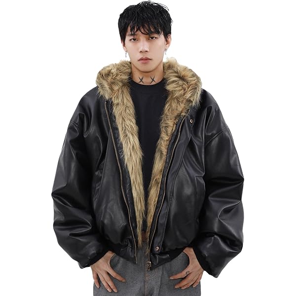 Amazon | [D.IIZOO] 冬 フェイクレザージャケット フェイクファー