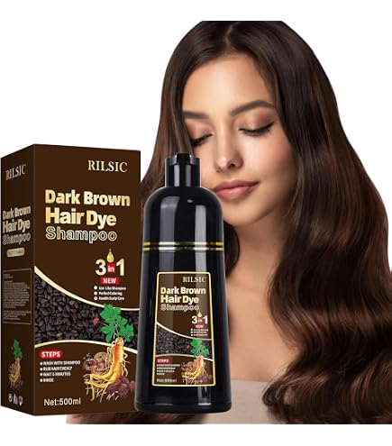 JELMOK Dark Brown Hair Color Shampoo, 500ML Instant Hair Dye
