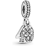 Pandora 40th Celebration Dangle Charm 791288CZ, Sterling Silver, Cubic Zirconia