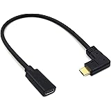 Poyiccot USB Type C 延長ケーブル 30cm L字 usb-c 延長 90度 USB C オス メス 延長コード 5A急速充電 usb-c 変換 タイプCオス - メス延長ケーブル