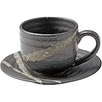 丸伊製陶 カップ_ソーサー 黒 180 信楽焼 へちもん カップ&ソーサー 黒がすり柄 3-3272