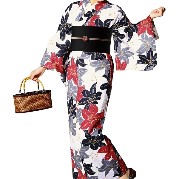 Amazon | 変わり織 綿 浴衣 単品 女性 レディース むじな菊柄 黒色