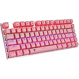 E元素ゲーミングキーボード 茶軸メカニカル式キーボード 全キー防衝突81キーコンパクト設計 レインボーLEDバックライト付き 角度調節と防水機能付き Windows/Mac OS対応 オフィス/ゲーム用キーボード (茶軸，ピンク)