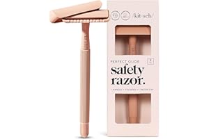 Kitsch Perfect Glide Safety Razor - Metal Handle & Stainless Steel One Blade with 5 Supply 1 Cap | No Drag Single Razors for 
