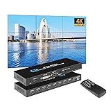 Kurflo 3×3 HDMI ビデオウォールコントローラー HD MIマトリックス 4K@30Hz 9出力 hd miマトリックス切替器 4K 2K HDディスプレイ HD MI 分配器 1920×1080P 60Hz HDMI DVI RS232 映像入力 9 HD MI出力 HD MI 切り替え器 リモコン付き 180°回転切り替え 13つのディスプレイモード