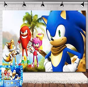 Amazon ソニックハリネズミテーマ写真背景 7x5フィート 山の景色 アニメ 男の子と女の子 誕生日パーティー 写真背景 ベビーシャワー 写真ブース小道具 ビニール Menggege バックペーパー 背景布