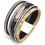 MallDou Jewelry Handmade Coloful Leather Cuff Bracelet Wrap Bangle Boho Bracelets with CZ for Women Teen Girl Boy Gifts