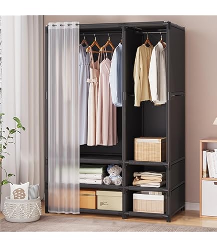 Amazon｜ワード ローブ。ハンガーラック カーテン付き。布製ワード