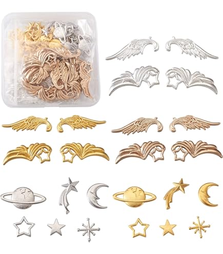 Amazon | PH Pandahall 天使の羽 チャーム 約84個 6種 ハート型ビーズ