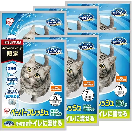 アイリスオーヤマ 猫砂 紙 ペーパーフレッシュ 木粉入り トイレに流せる 固まる 7L×6袋 ネコ砂 PFC-7LAZ【Amazon.co.jp限定】