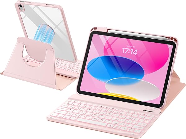 HETHOT iPad用 A16 第11世代/第10世代 キーボード付きケース JIS日本語配列 360度回転・取り外し可カバー マグネット搭載ケース 薄型キーボード 2台デバイス切り替え可 7色バックライトType-C充電 耐汚れ性素材【日本語取扱説明書付き】 - 1