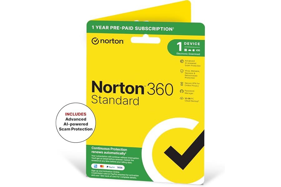 Norton 360 Standard 2020, Antivirus software for 1 Device and 1-year subscription with automatic renewal, Includes Secure VPN