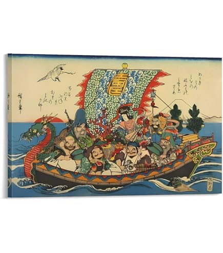 Amazon.co.jp: 1750年代 幸運の7つの神 日本のタイトル七福神絵画