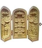 Amazon｜仏像 柘植木彫り 三開仏 (真言宗三尊：大日如来・弘法大師