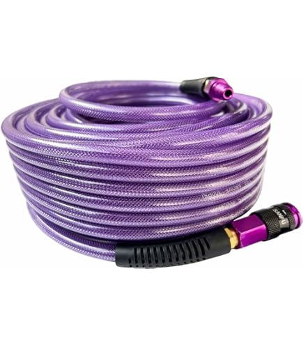 Air Compressor Hose Kit YOTOO Polyurethane Recoil Air Hose, Air Compressor Hose 1/4\" Inner Diameter By 25' Long With Bend Restrictor, 1/4\" Industrial Quick Coupler And Plug, Red Airbrush Compressor