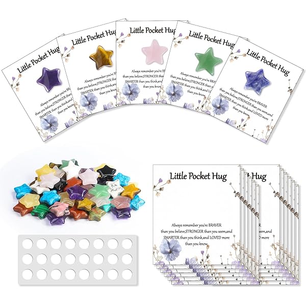 Sasylvia 50 Sets Anxiety Relief Gifts - Worry Stones With Inspirational Tags & Organza Bags