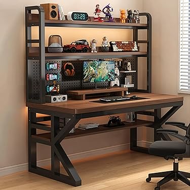 【新品】セール❤パソコンデスク 収納ラックダークブラウン デスクワーク シンプル 収納棚付きデスク（パソコンデスク・天板幅110cm・奥行60cm