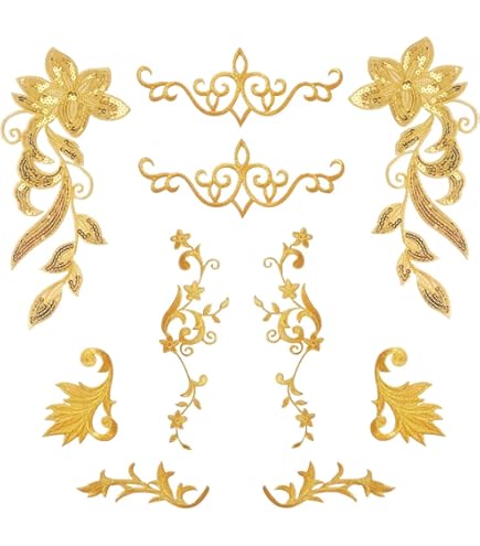 Amazon.co.jp: AHANDMAKER 14個入り ゴールド中国風刺繍アップリケ、7