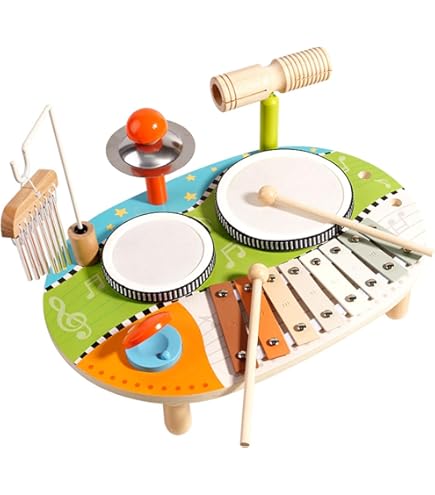 Amazon | Bxzzuis 子供用木製音楽打楽器、木琴ドラムセット