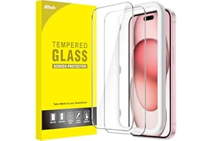 JETech Screen Protector for iPhone 15 6.1-Inch, Bubble Free, Tempered Glass Film with Easy Installation Tool, Case-Friendly, HD Clear, 2-Pack