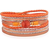 MYS Collection Riah Fashion Women's Multi Layered Magnetic-Clasp Beaded Leather Wrap Bracelet