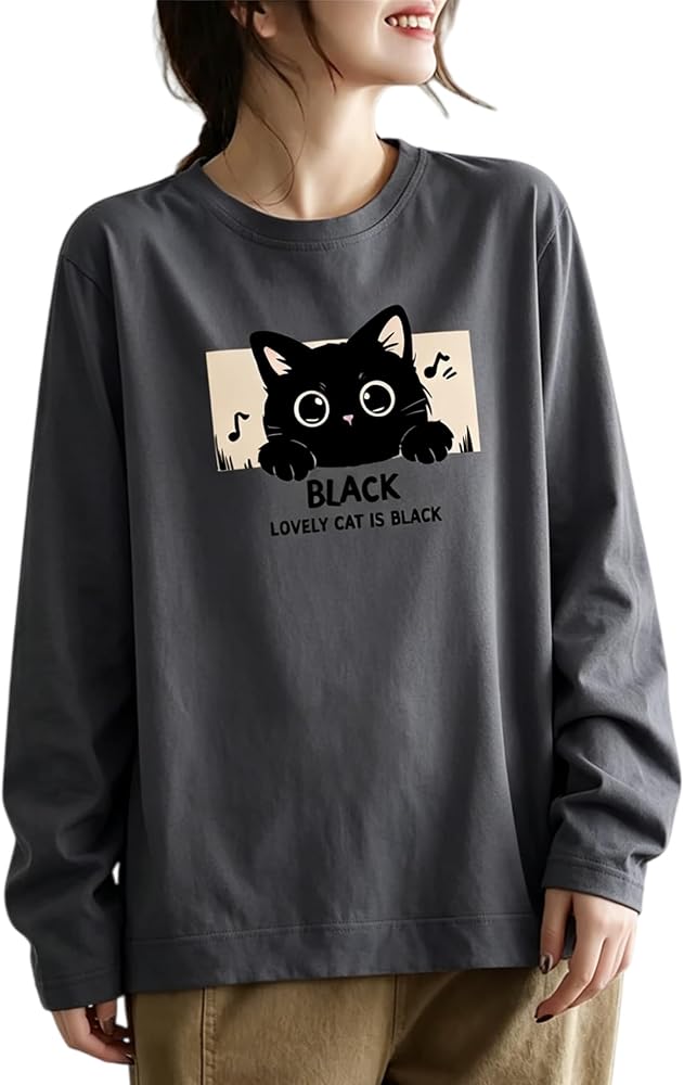 [Cadolo] 長袖tシャツ レディース 綿100% ゆったり ロンT カットソー プリント レトロ アメカジ トップ