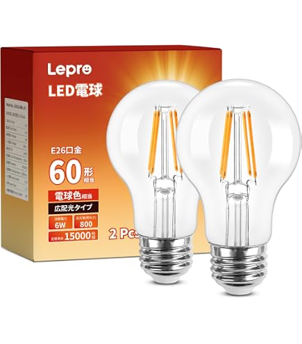 Amazon | LED電球 一般電球形 E26 40形相当 4W 電球色 フィラメント