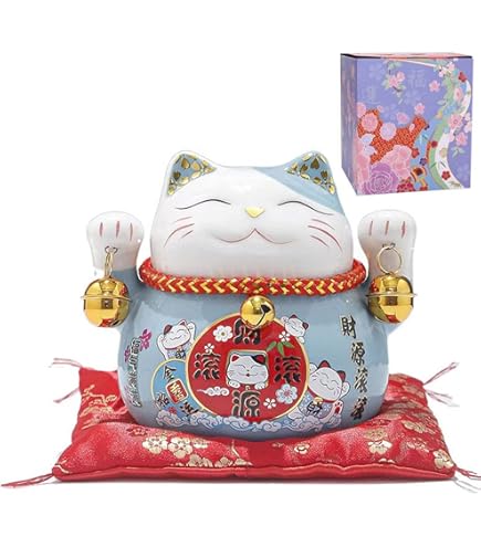 Amazon.co.jp: ひげまんじゅう 招き猫ぬいぐるみ 貯金箱 黒豆
